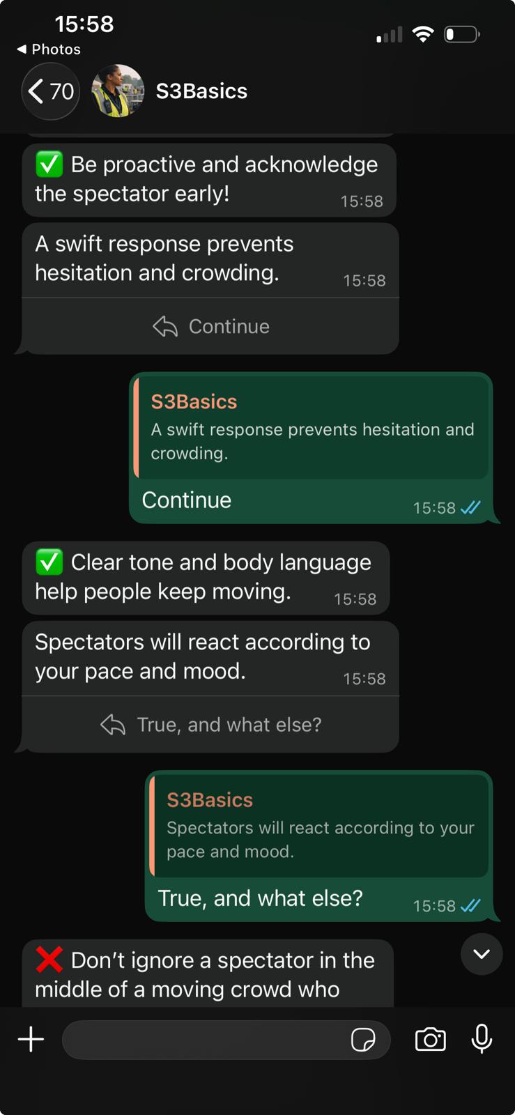 WhatsApp course — answer feedback