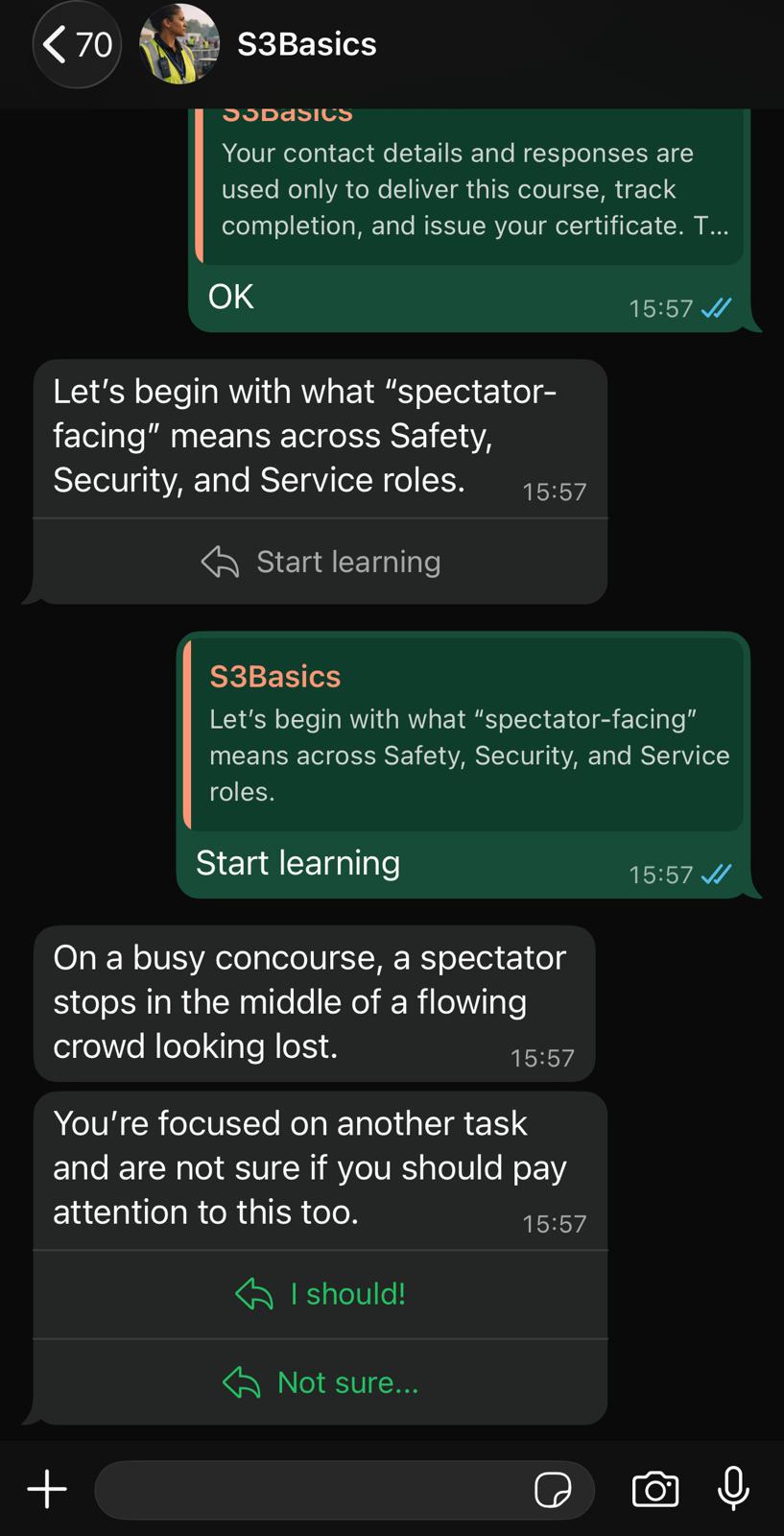 WhatsApp course — scenario question