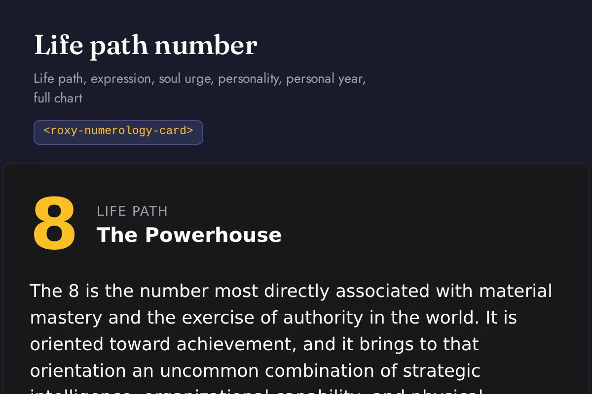 Numerology card: Life path, expression, soul urge, personality, personal year, full chart