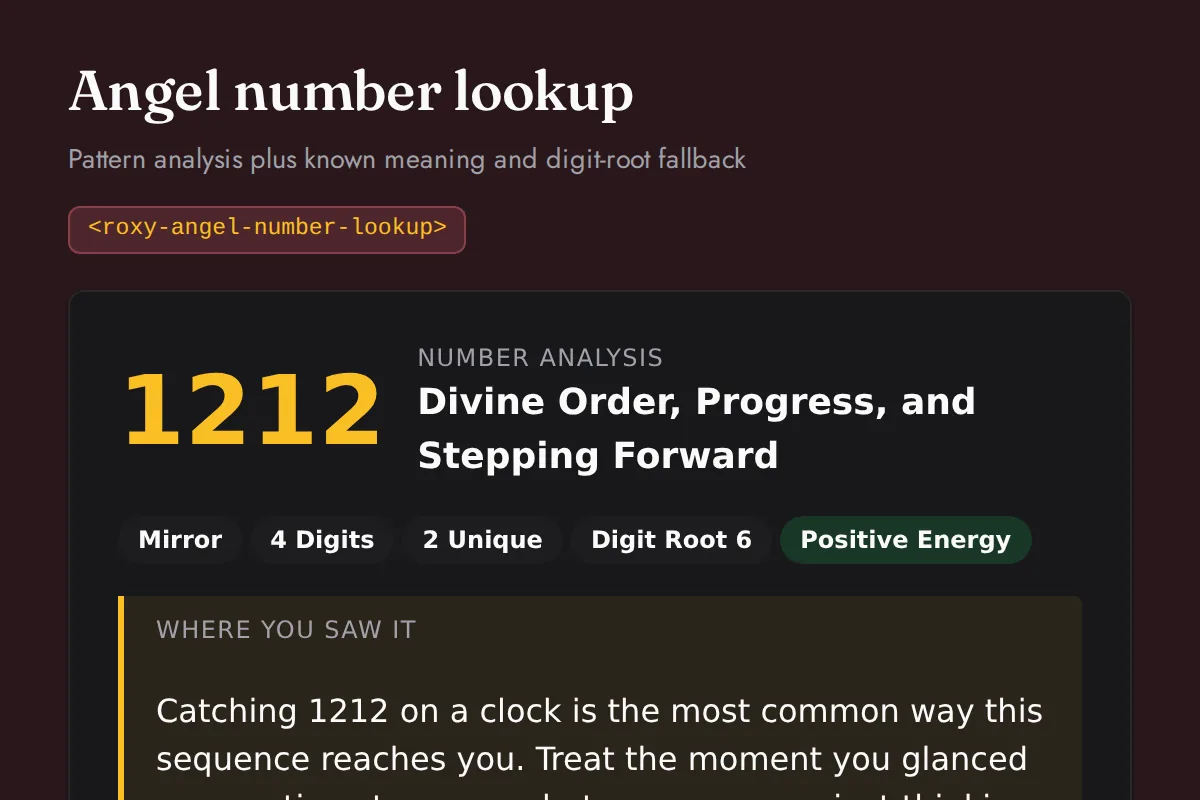 Angel number lookup widget: Pattern analysis plus known meaning and digit-root fallback