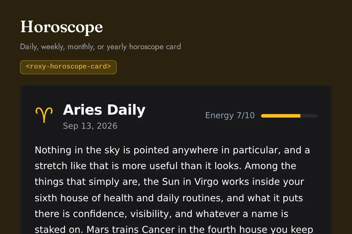 Horoscope card widget: Daily, weekly, monthly, or yearly horoscope card