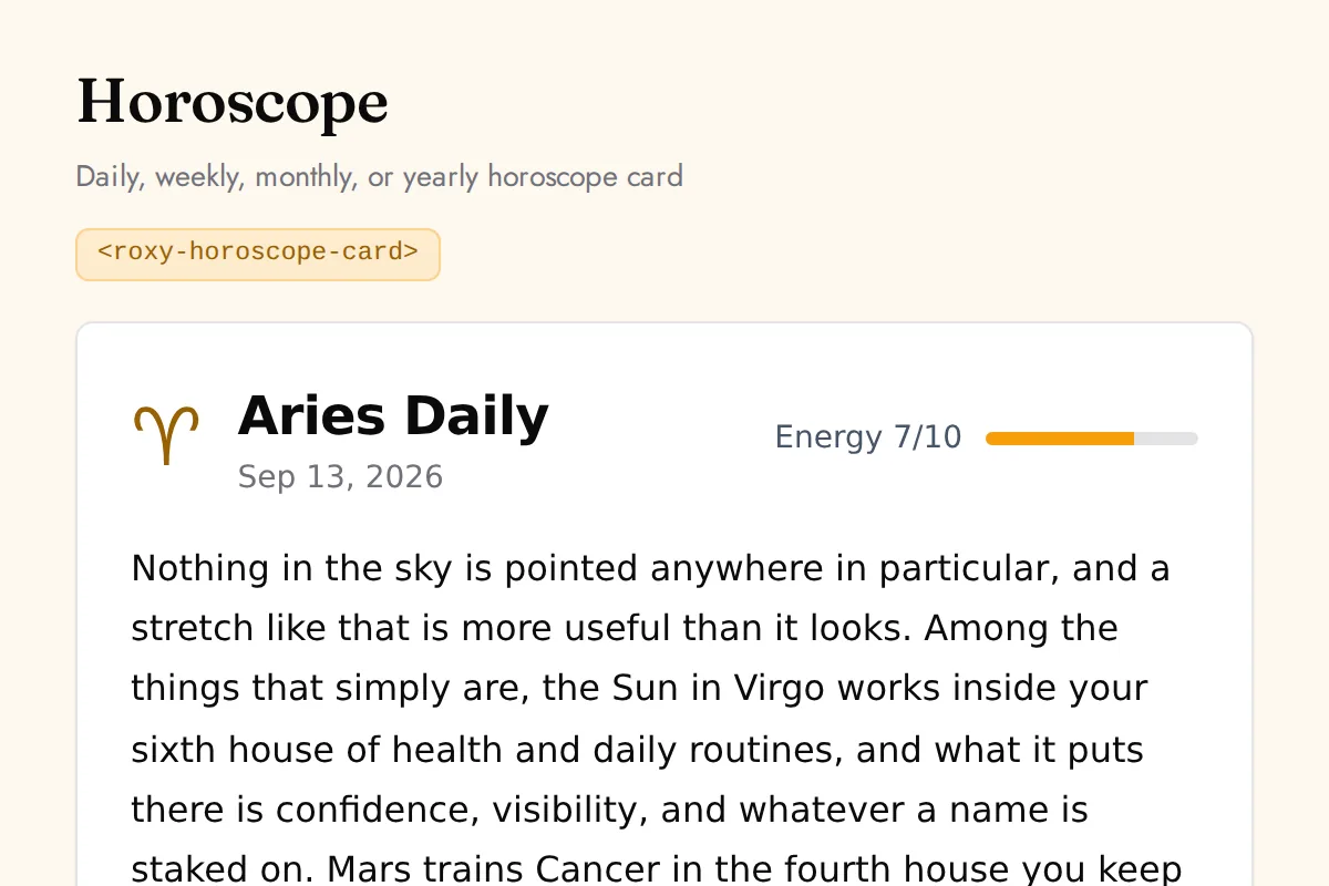 Horoscope card widget: Daily, weekly, monthly, or yearly horoscope card