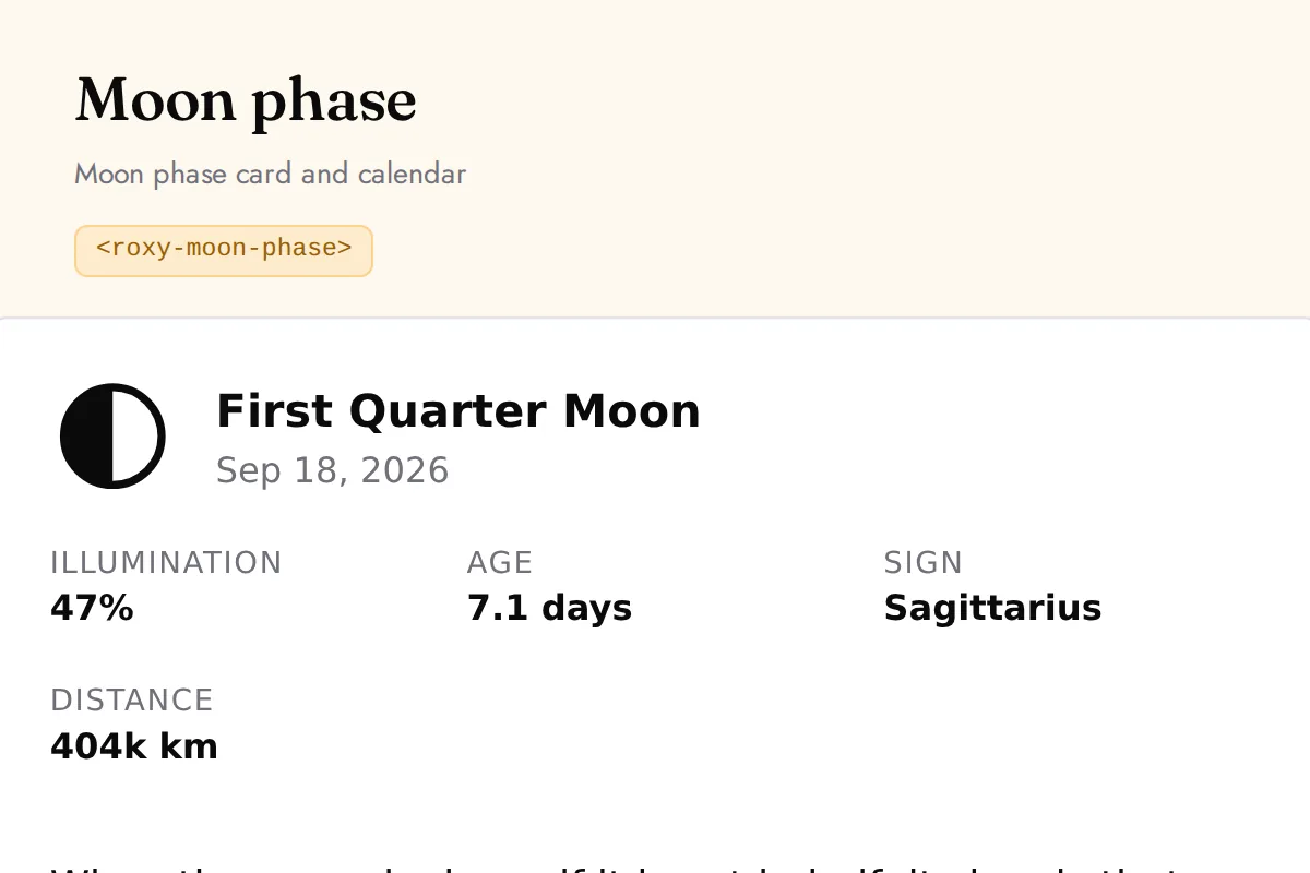 Moon phase: Moon phase card and calendar