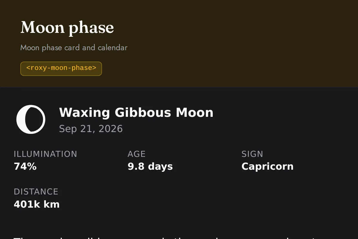 Moon phase: Moon phase card and calendar