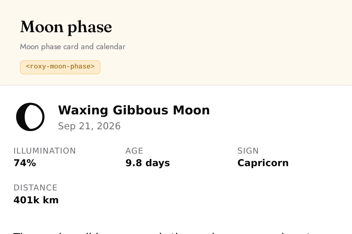 Moon phase: Moon phase card and calendar