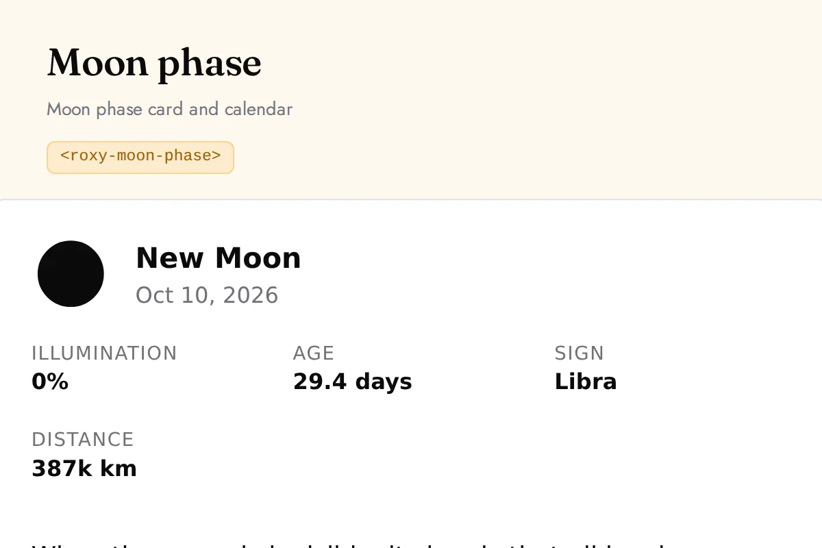 Moon phase: Moon phase card and calendar