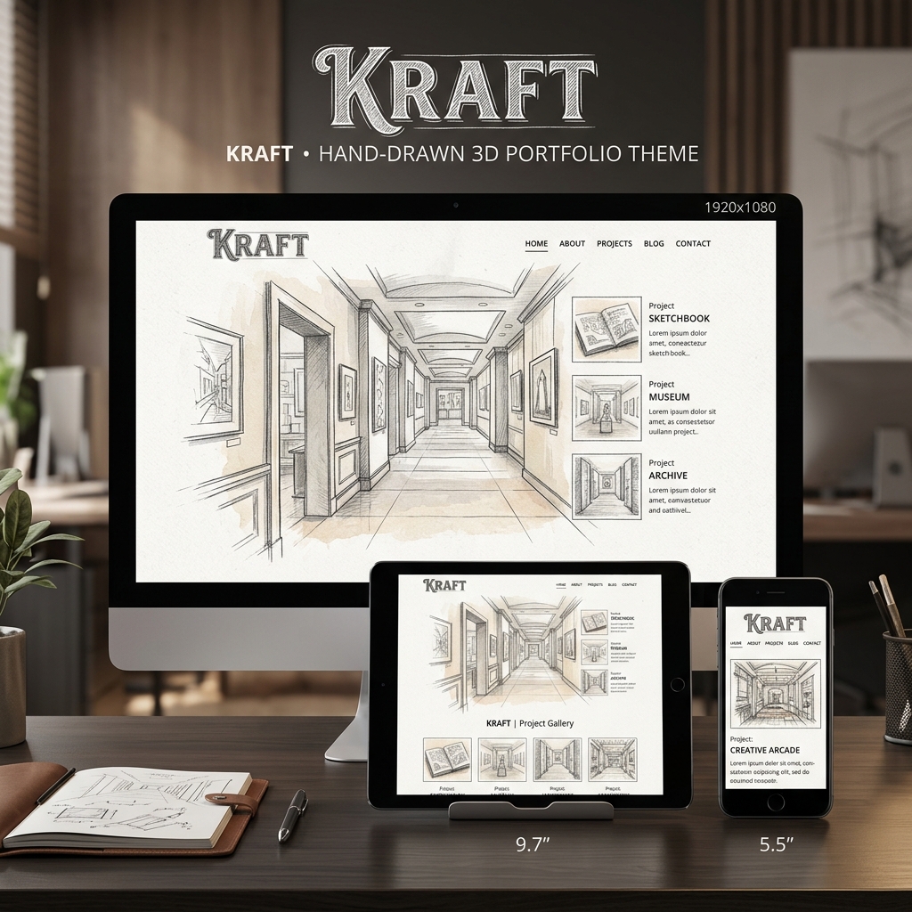 KRAFT - Premium 3D Hand-Drawn Portfolio Theme preview