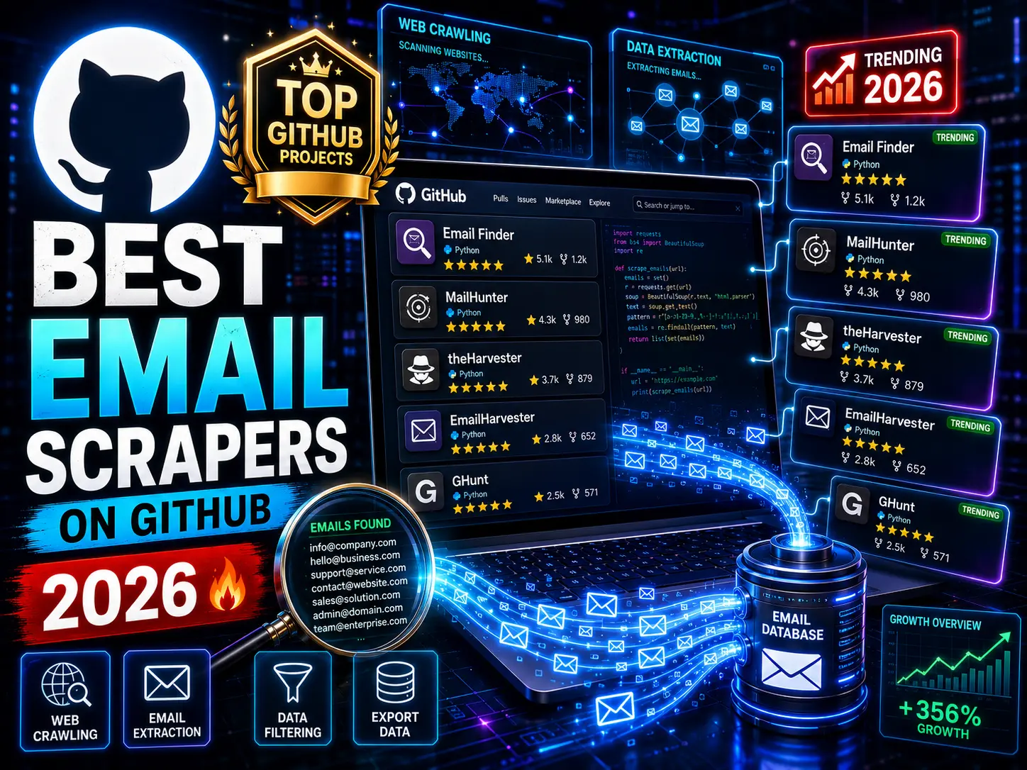 The best projects focus not only on extracting emails but also on ensuring data quality and usability
