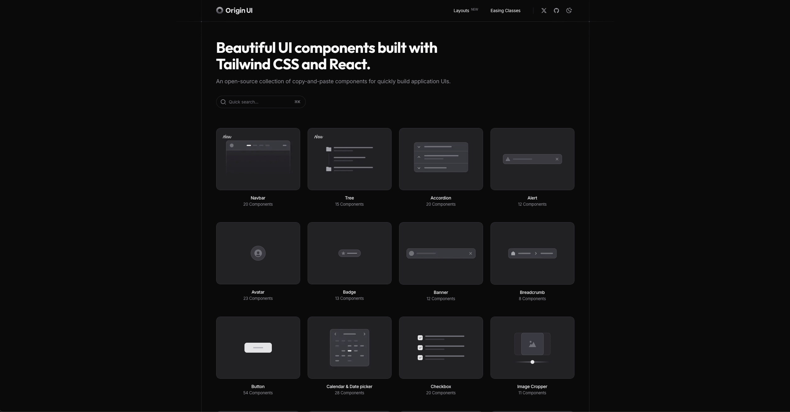 Origin UI components showcase