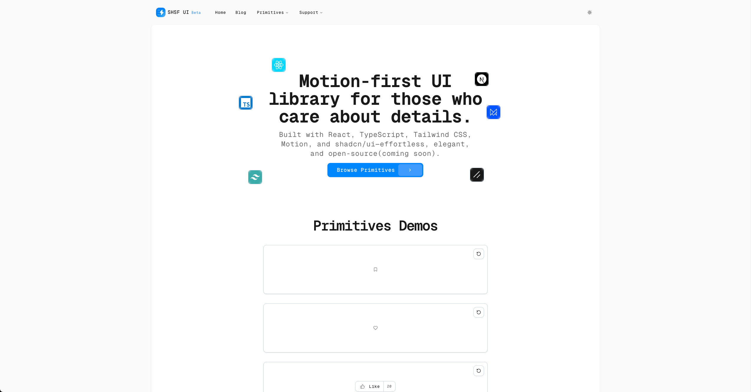SHSF UI components showcase