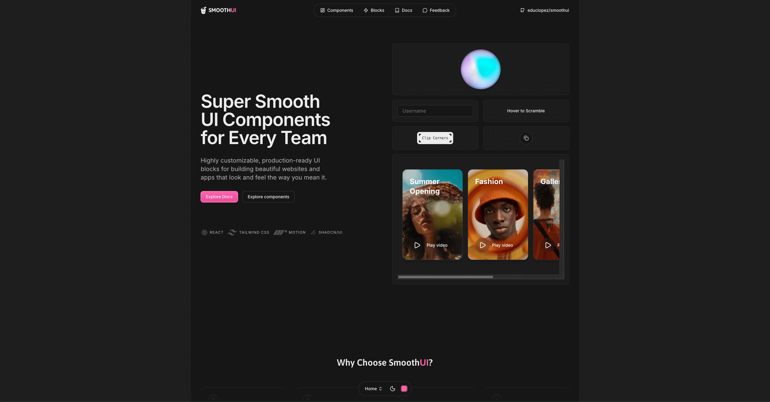 Smooth UI components showcase