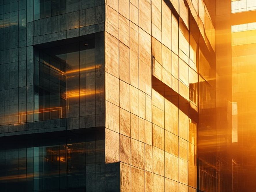 Architectural facade detail at golden hour