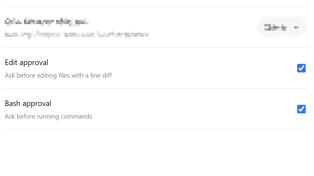 Settings → General: Edit approval and Bash approval rows