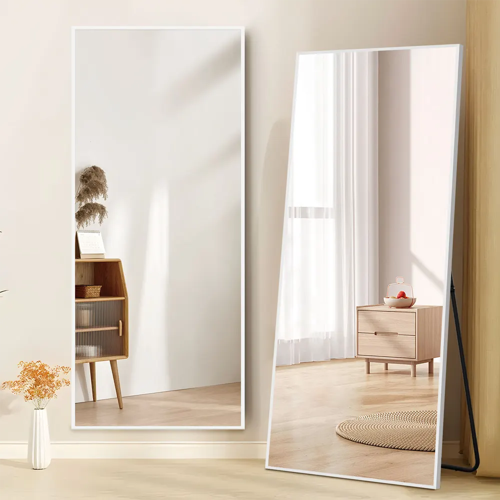全身鏡 姿見鏡 スタンドミラー アルミ 直角 壁掛けミラー 立てかけ 姿見 鏡 ミラー おしゃれ 大型 飛散防止 150*80CM ホワイト - 画像 (8)