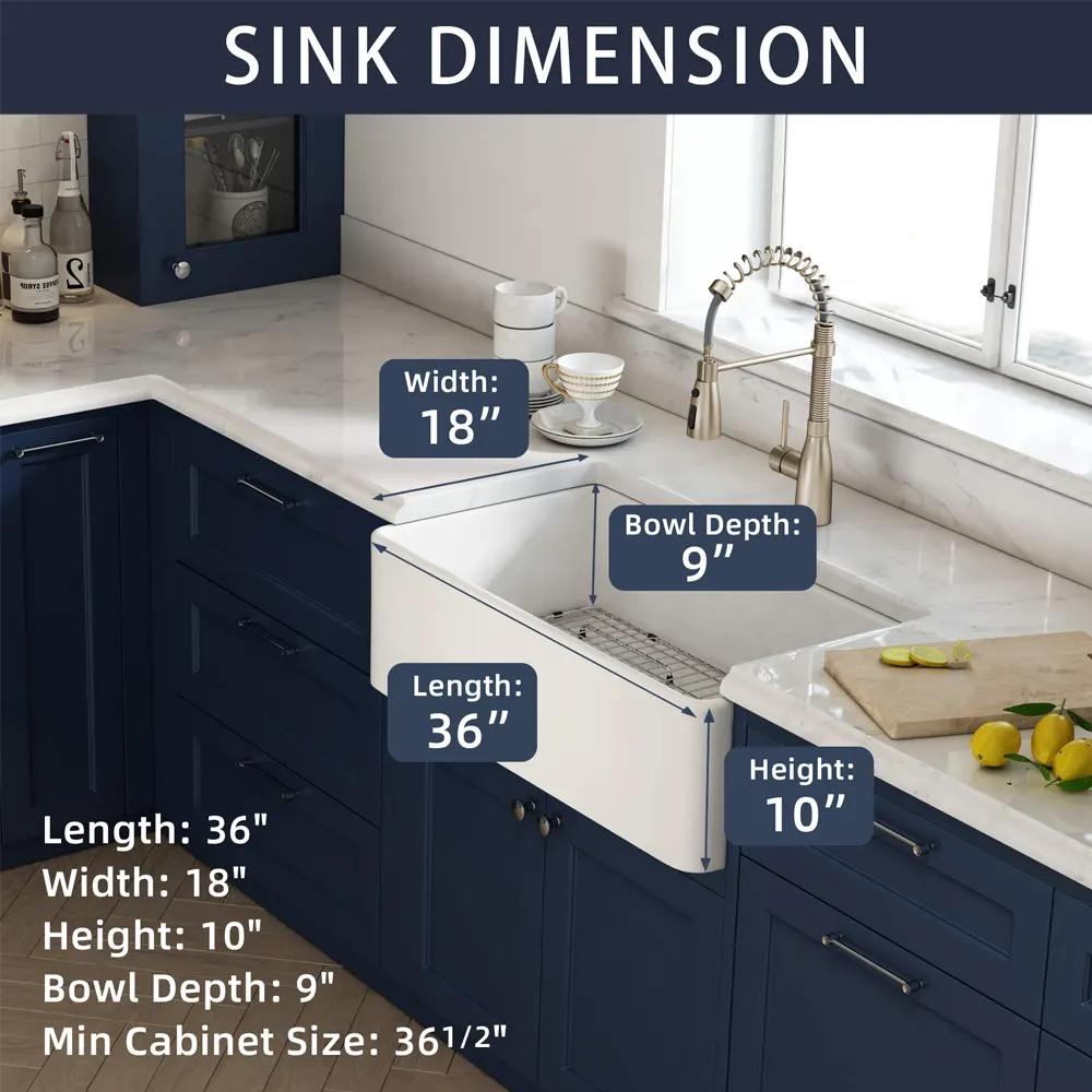 36-Inch Fireclay Farmhouse Kitchen Sink - Image 7