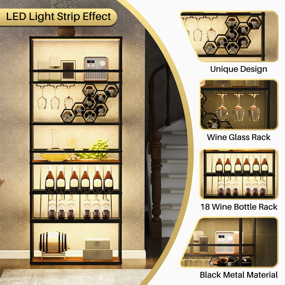 LED Tall Bar Cabinet with Wine Rack - Image 8