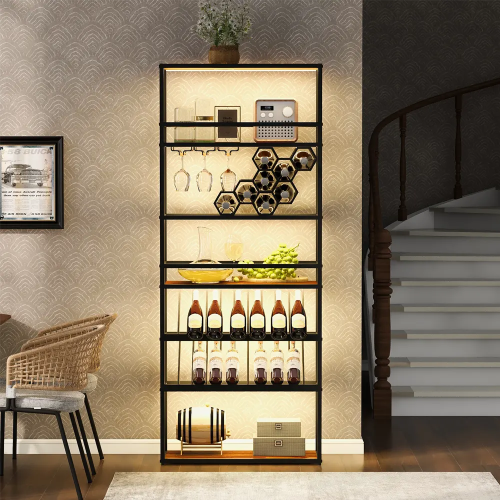 LED Tall Bar Cabinet with Wine Rack - Image 10