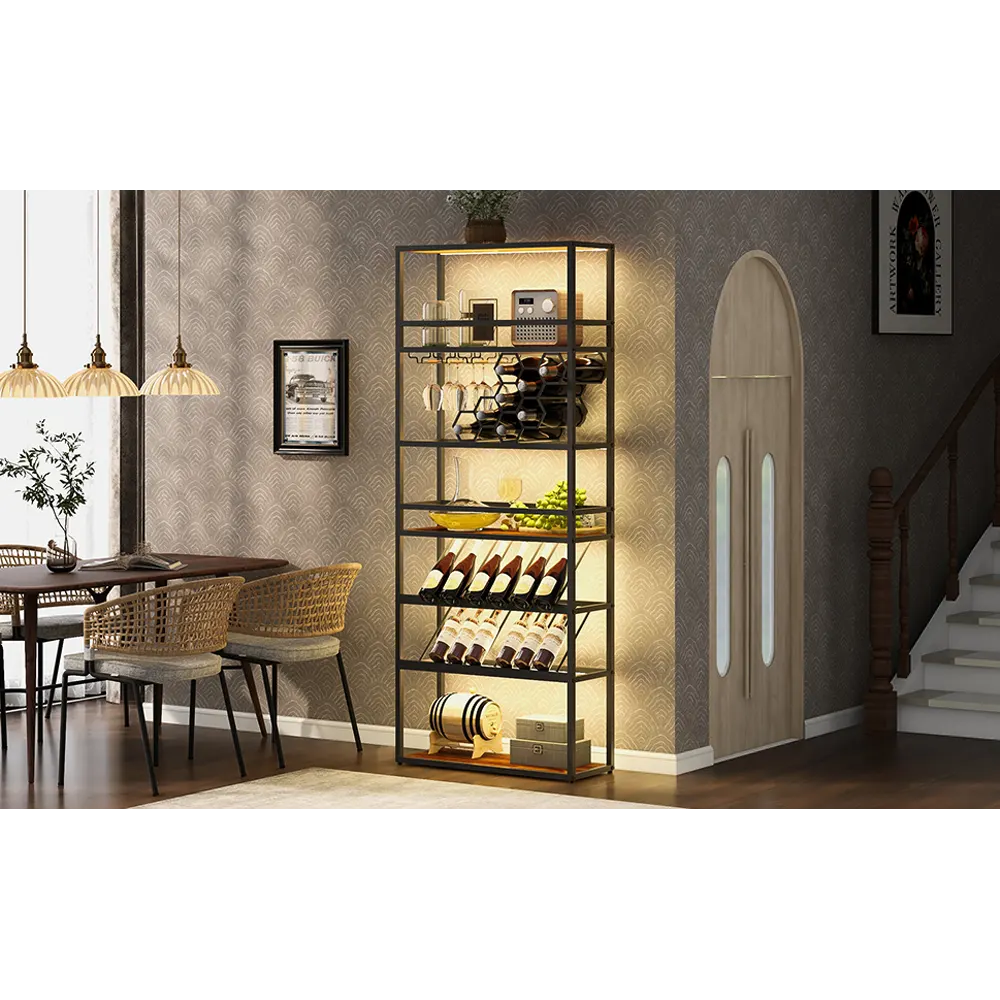 LED Tall Bar Cabinet with Wine Rack - Image 16