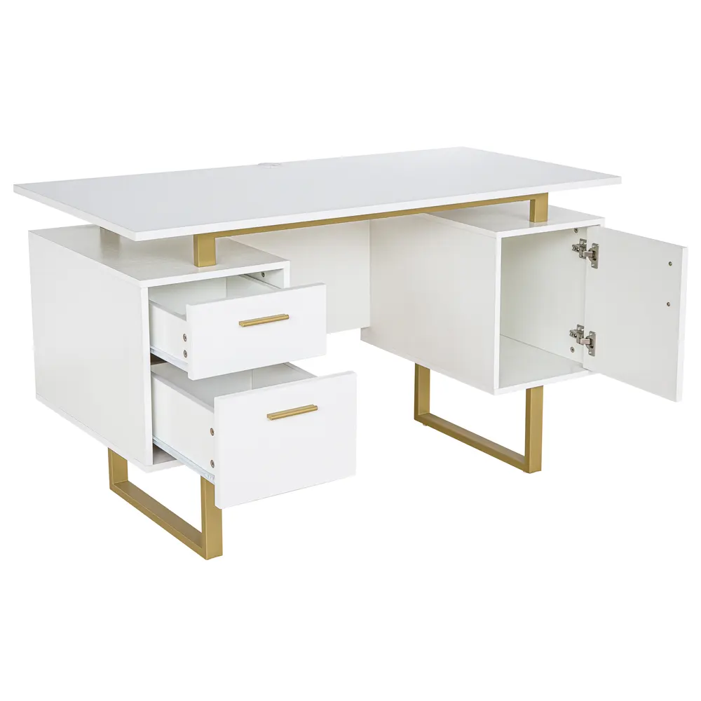 White & Gold Office Desk with Storage - Image 7