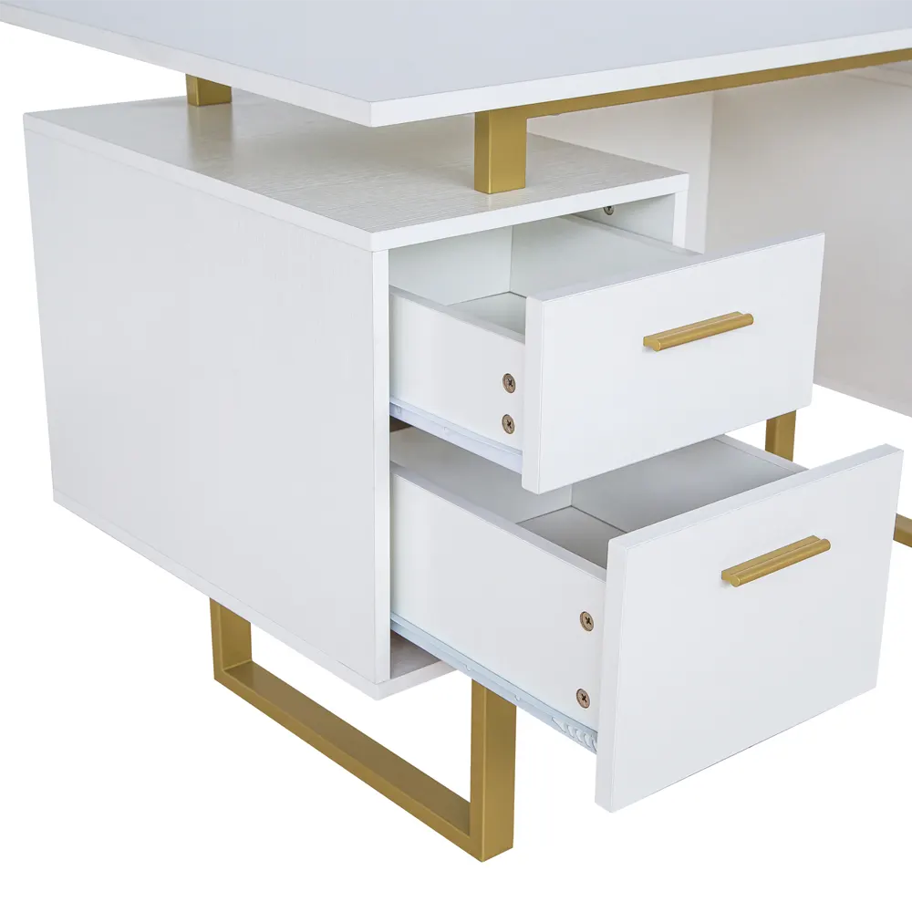 White & Gold Office Desk with Storage - Image 8