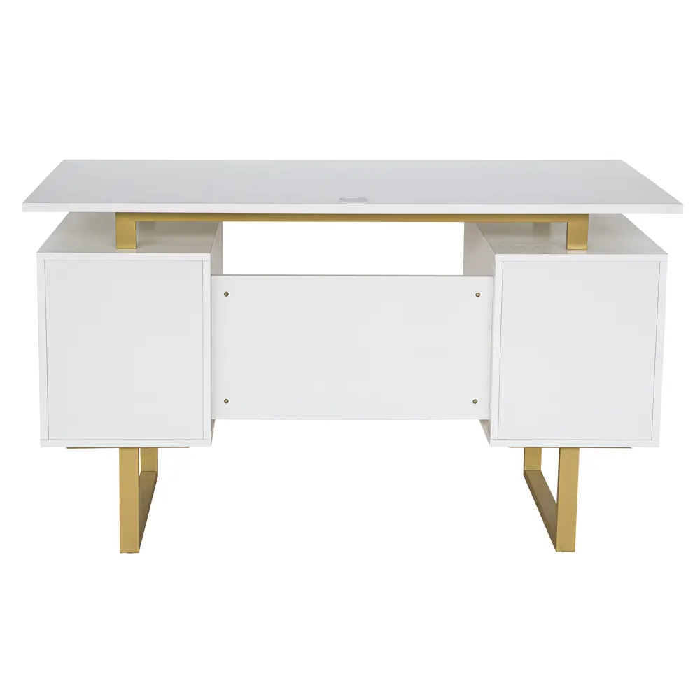 White & Gold Office Desk with Storage - Image 9