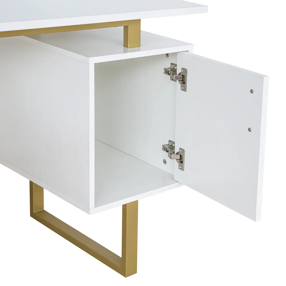 White & Gold Office Desk with Storage - Image 10