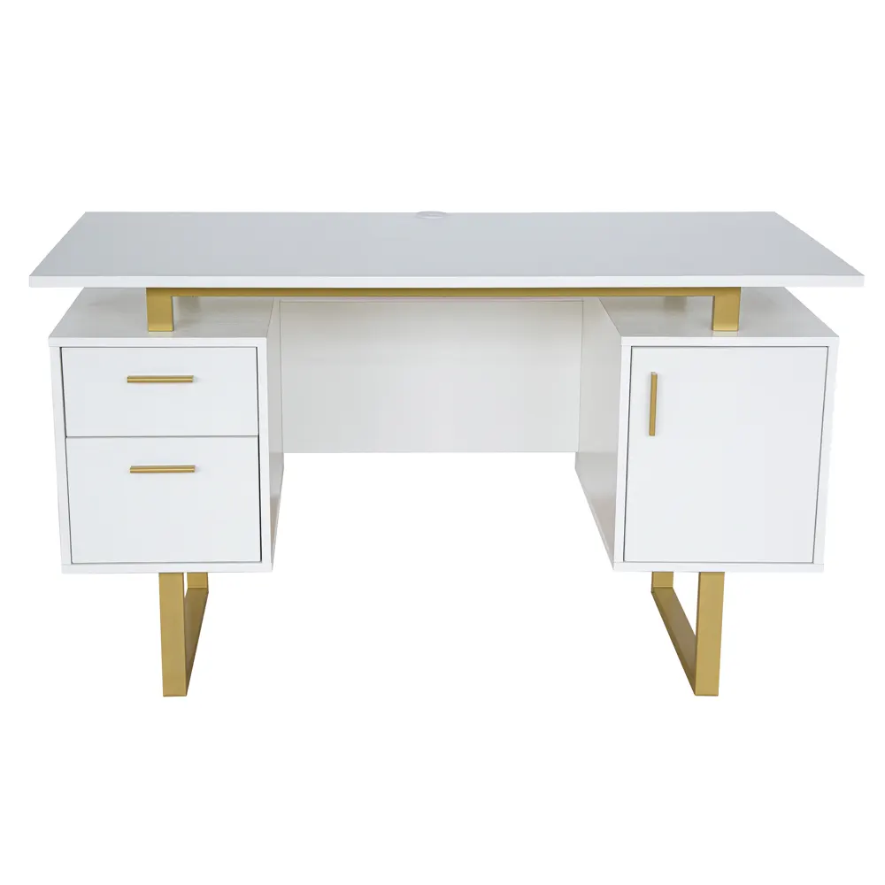 White & Gold Office Desk with Storage - Image 11