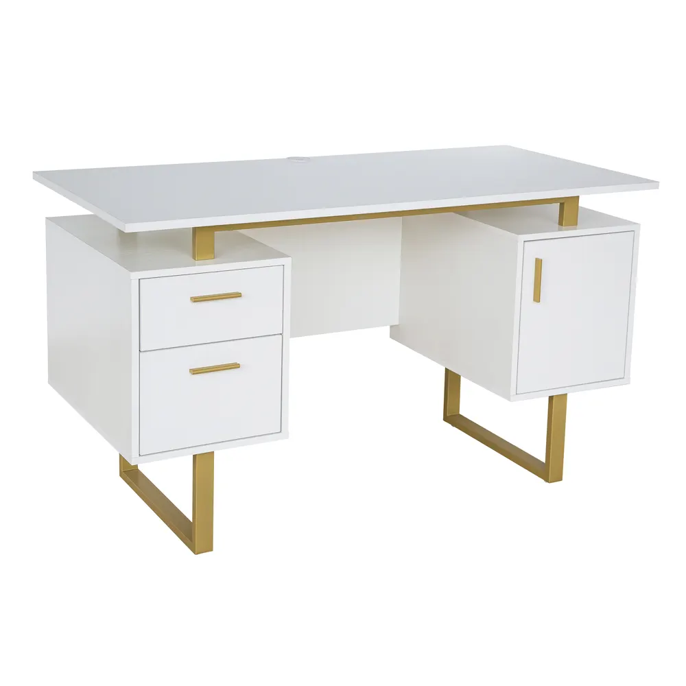 White & Gold Office Desk with Storage - Image 12