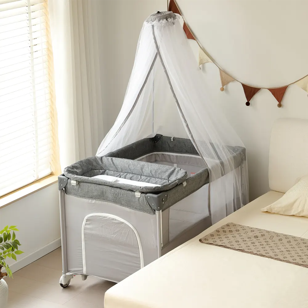 折りたたみ ベビーサークル コンパクト おむつ替えテーブル付 お昼寝 蚊帳付 ゆりかご 大容量収納 - 画像 (13)