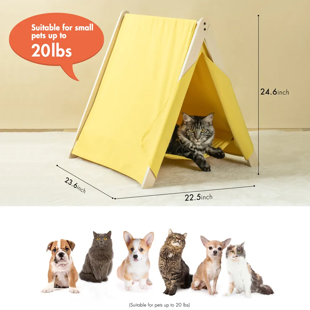 Wooden Indoor Cat Tent in Yellow - Image 4