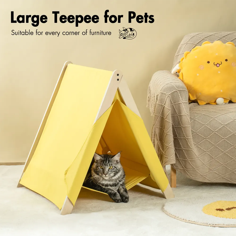 Wooden Indoor Cat Tent in Yellow - Image 8