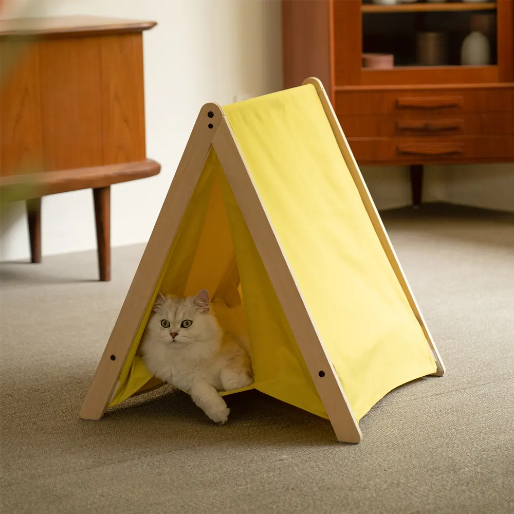 Wooden Indoor Cat Tent in Yellow - Image 9