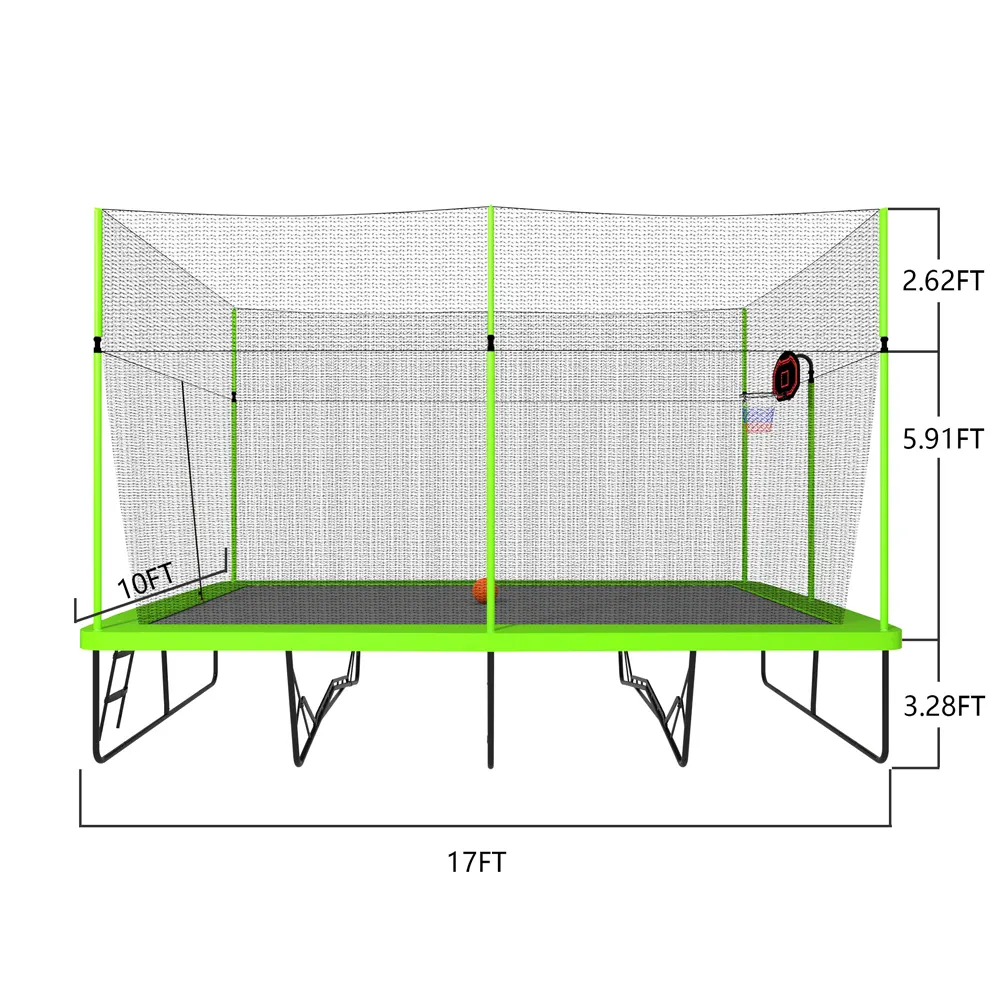 10x17ft Rectangular Trampoline with Hoop - Image 3