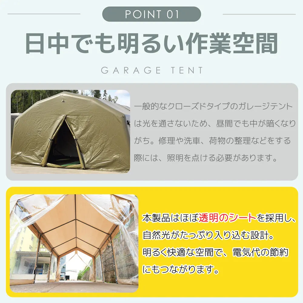 【UV·防水】テント 車庫テント ガレージテント 3×6m UV ガレージテント カーポート 軽自動車用 大型 車 駐車 スチール製 頑丈 仮設倉庫 タープテント【ベージュ】 - 画像 (11)