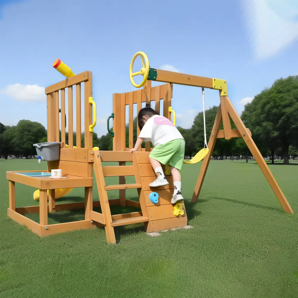 大型遊具 屋外遊具 ジャングルジム 滑り台 室外 木製 天然木 耐荷重50KG 遊具 スギ材 すべり台 家庭用 子供 キッズ 男の子 女の子 コンパクト 3歳~6歳 プレゼント おもちゃ【ナチュラル】 - 画像 (14)