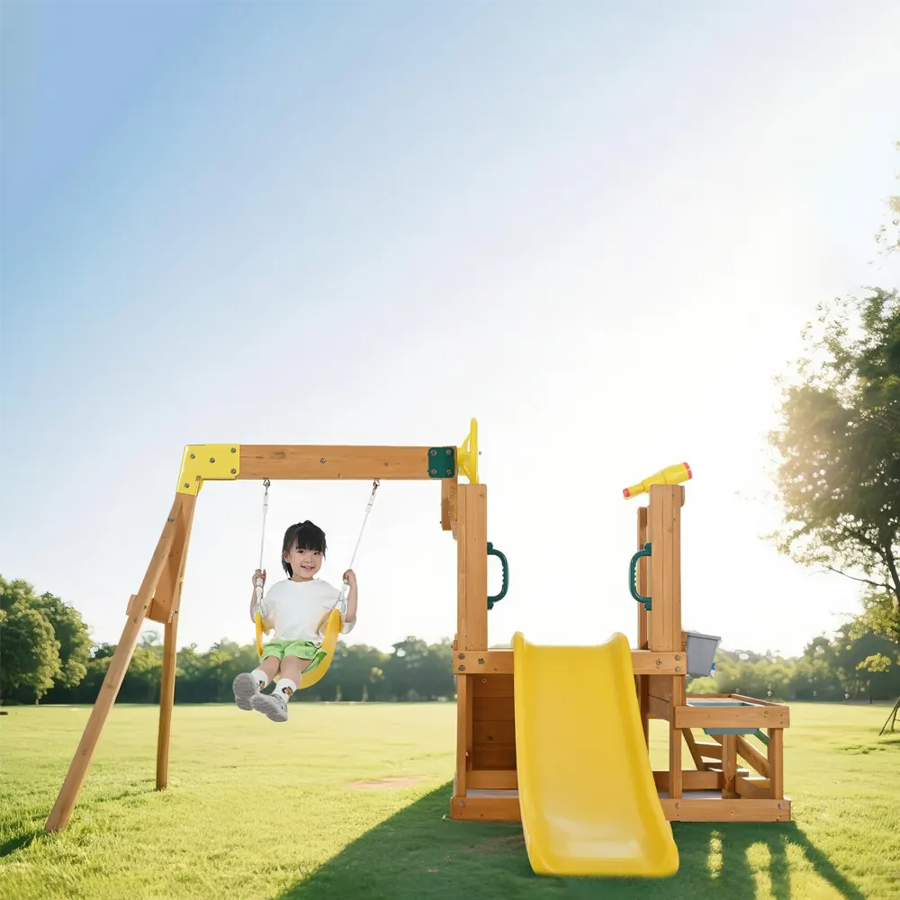 大型遊具 屋外遊具 ジャングルジム 滑り台 室外 木製 天然木 耐荷重50KG 遊具 スギ材 すべり台 家庭用 子供 キッズ 男の子 女の子 コンパクト 3歳~6歳 プレゼント おもちゃ【ナチュラル】 - 画像 (17)