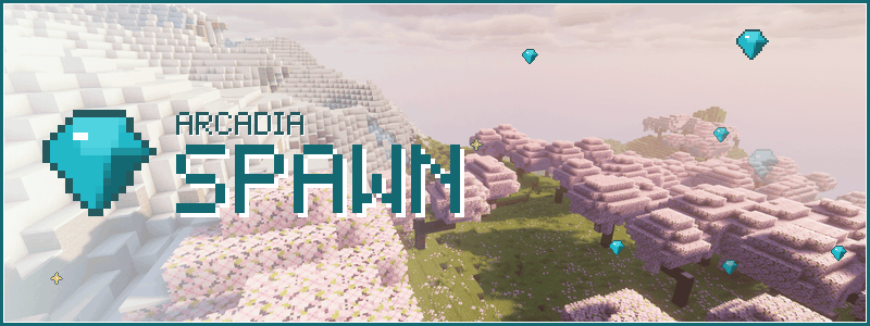 Arcadia Spawn: a server spawn overlooking a meadow / Arcadia Spawn : un spawn de serveur qui domine une prairie