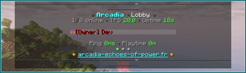 The themed tab list: animated header and footer, server stats and the player's rank