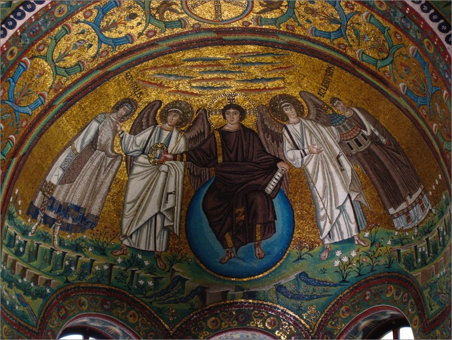 从左到右依次是圣维塔，天使，基督，天使，与主教