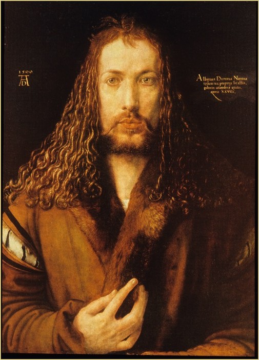 丢勒遵循了晚期中世纪宗教艺术的惯例，但却用于自画像