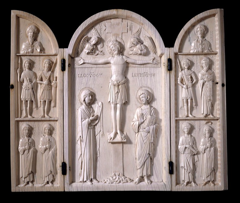 描绘基督受难与圣人们的迷你三联画