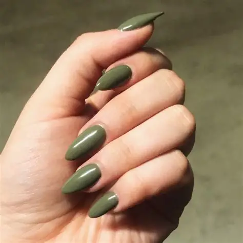 Olive Green almond nails 