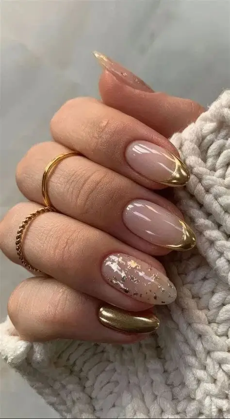 Gold Foil almond nails 