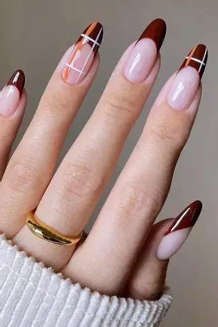 Plaid-Inspired almond nails 