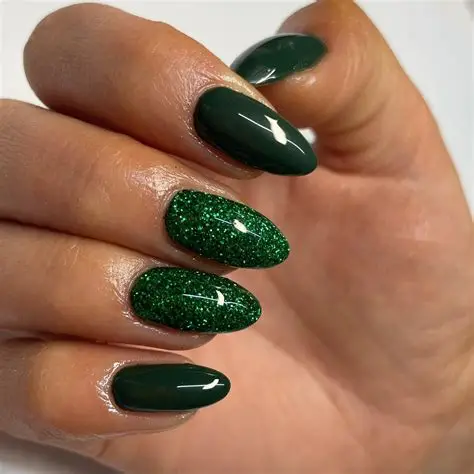 Deep Forest Green almond nails 