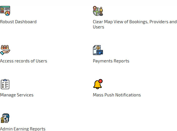 House Cleaning Services App admin panel features