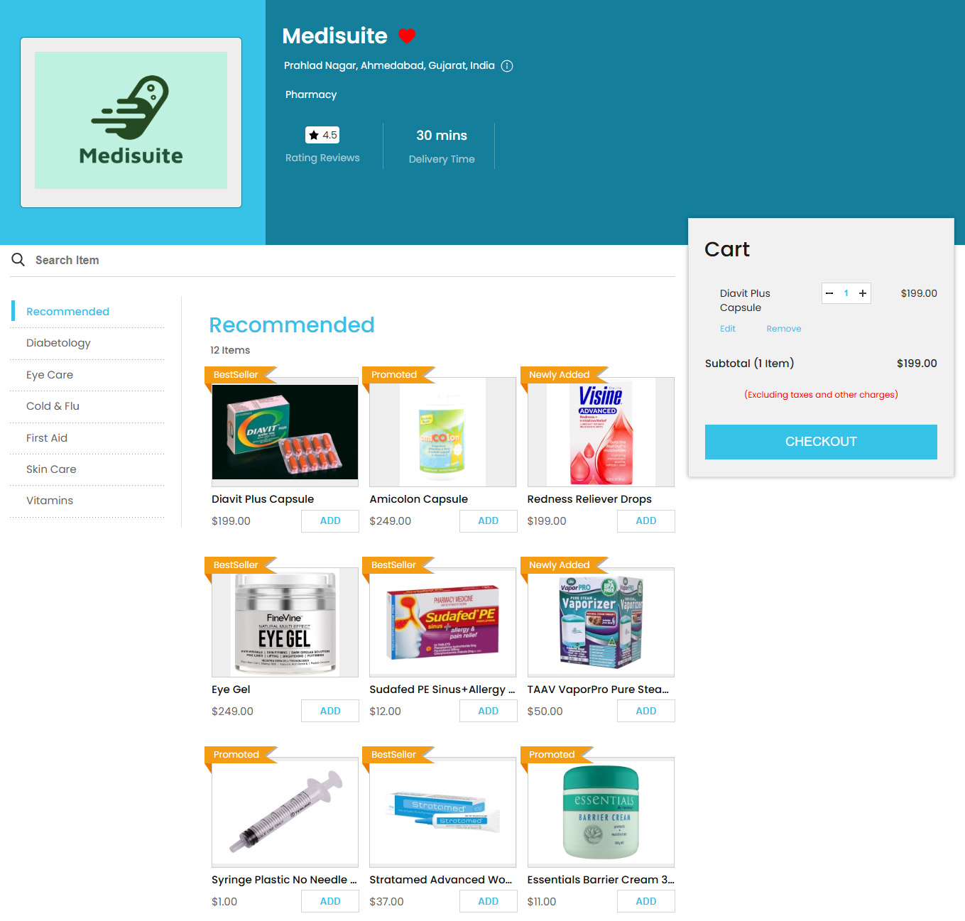 Pharmacy Store Item Grid View