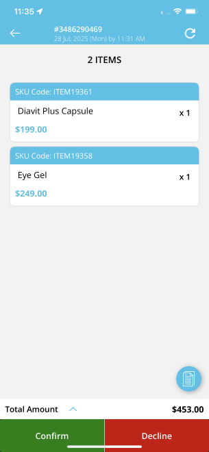 order conformation or decline
