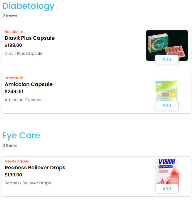 Pharmacy Store Item List View