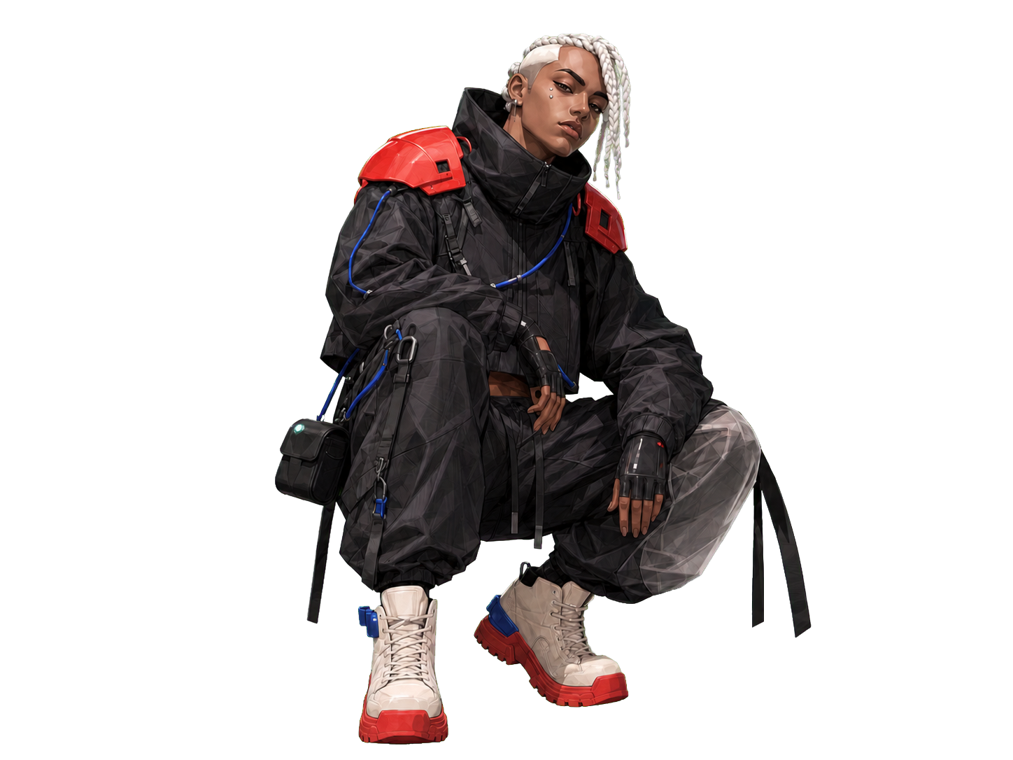 VOID 03 model in a compact crouching hero pose